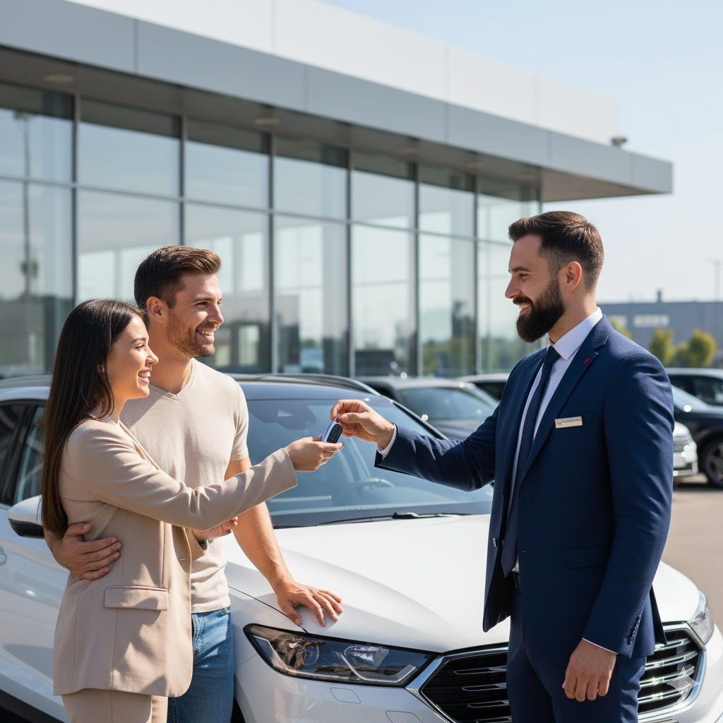 Person on the phone next to a car